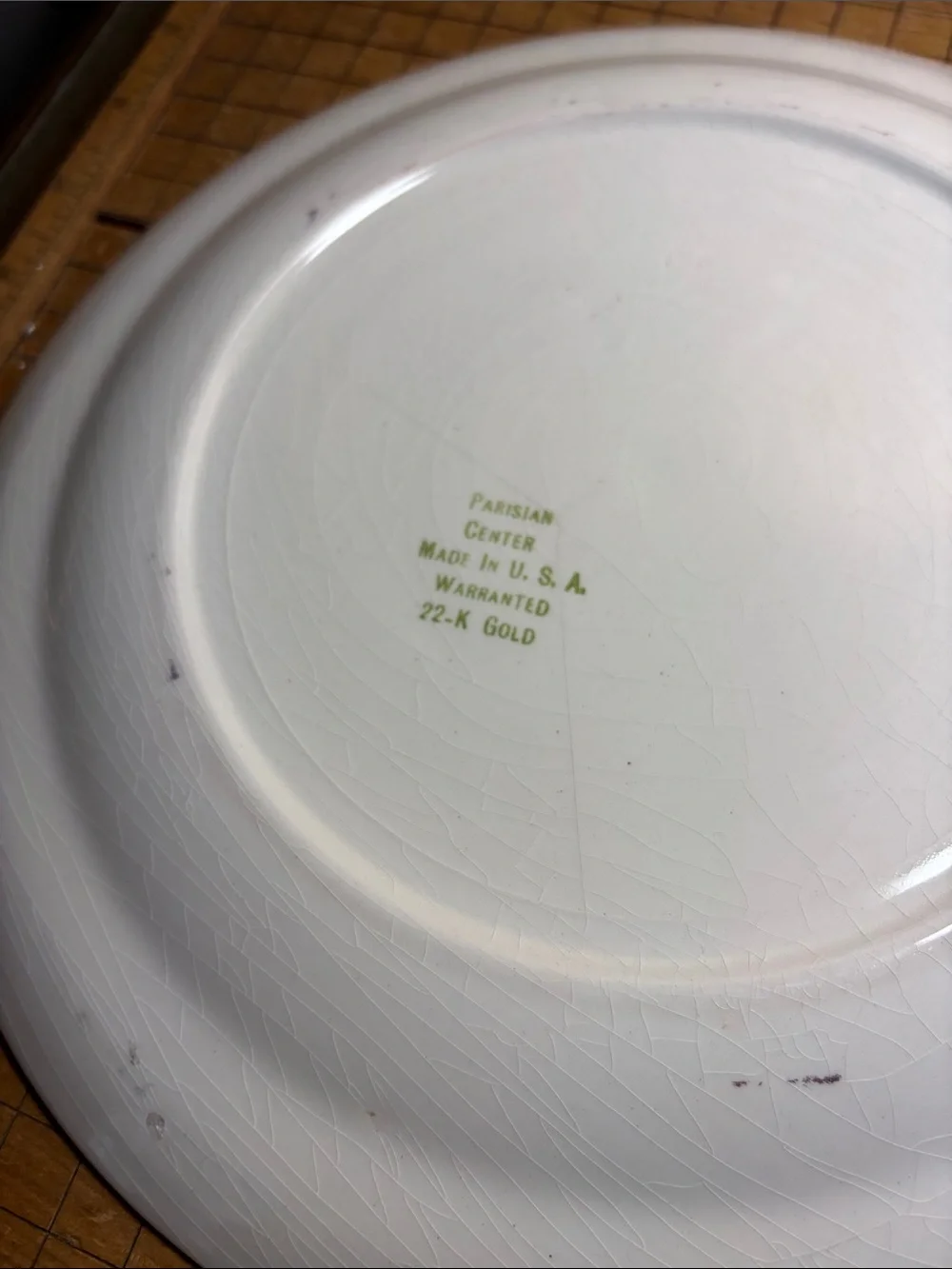 Pair Parisian Center Dinner Plates 10 1/8”D Made USA 22K Gold Pattern Rim Floral